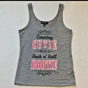 Inspired Hearts Country Cutie Rock & Roll Bootie Grey Graphic Tank Top Womens XL